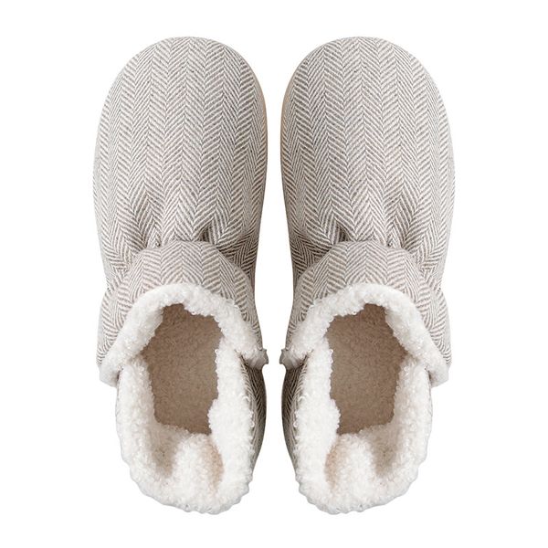 

women's slippers winter new warm and comfortable plush slippers ladies shoes home striped cotton non-slip, Black