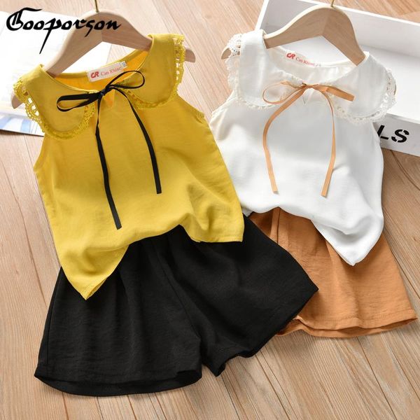 

girls 'summer clothes suit 2020 new children's fashion dress kids girls chiffon blouse and pants clothes sets, White