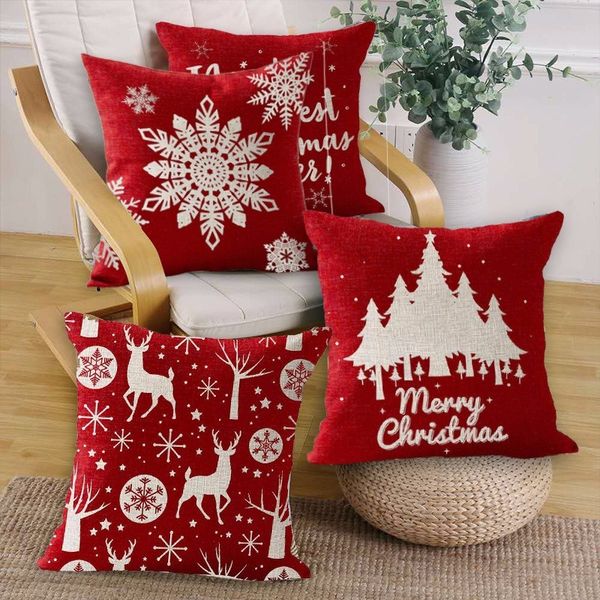 

18 x 18 inch merry christmas gifts flax throw pillow case cushion cover home office living room sofa car decorative square