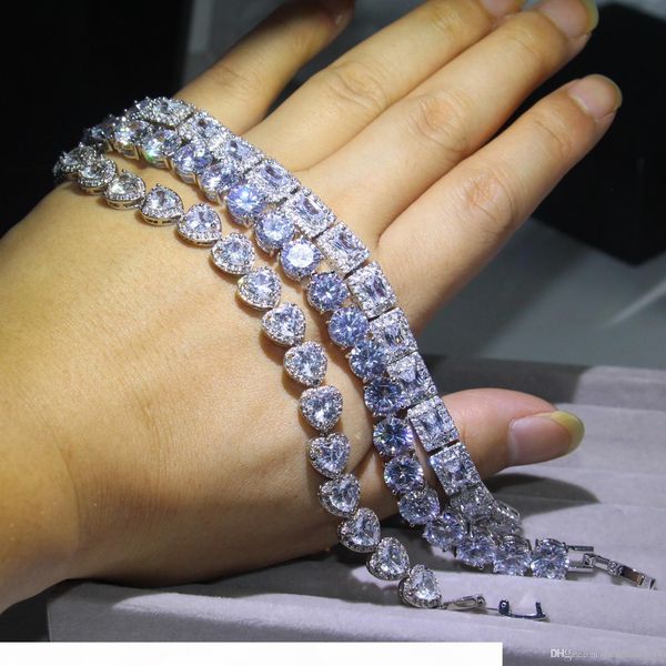 

r 3 style victoria luxury jewelry shinning 925 sterling silver full princess cut white z cz diamond romania wedding bracelet for wo, Golden;silver