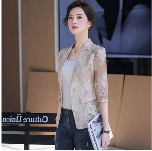 

cf5bu women's chiffon lace printed small suit short coat 2020 spring/summer short thin korean casual all-match internet celebrity women, White;black
