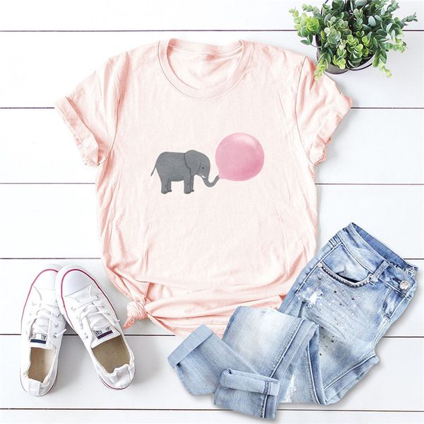 

plus size s-5xl lovely elephant print t-shirt women shirts 100%cotton tshirt o neck short sleeve summer women t shirt female, White