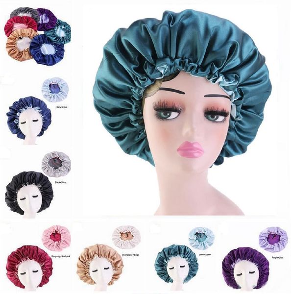 

new silk night cap hat double side wear women head cover sleep cap satin bonnet for beautiful hair - wake up perfect, Blue;gray