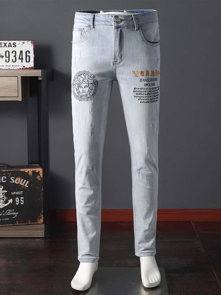 

exclusive spot men's stylish jeans biker slim straight hip hop denim pants fashionable skinny jeans 2020 slim pocket jeans, Blue