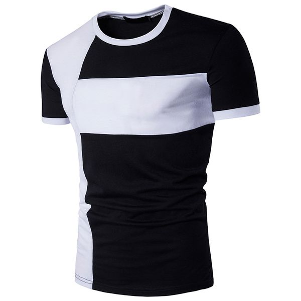 

tee shirts homme large size joint personality slim fit round collar cotton quick dry three color casual shirts men, White;black
