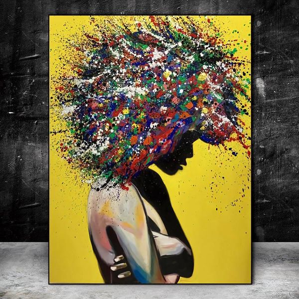 

African Girl Abstract Canvas Paintings Modern Graffiti Wall Art Canvas Prints African Art Pictures For Living Room Wall Cuadros