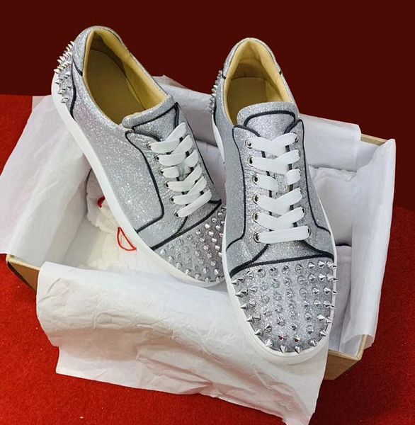 

champagne colors suede with rivets high studded sneakers for men,women red bottom flats spikes shoes,luxurious brand red sole designer, Black