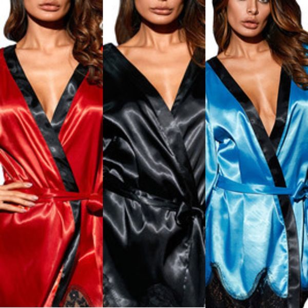 

новое сексуальное нижнее белье анти-шелковые ткани женская сорочка сексуальный халат кружева белье пижамы пижамы халаты толстуха снаряжение, Black;white