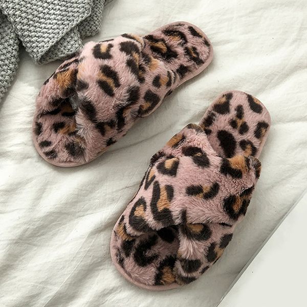 

женская плюшевая тапочка главной женской leopard pattern трусы крытая противоскользящая теплый, Black
