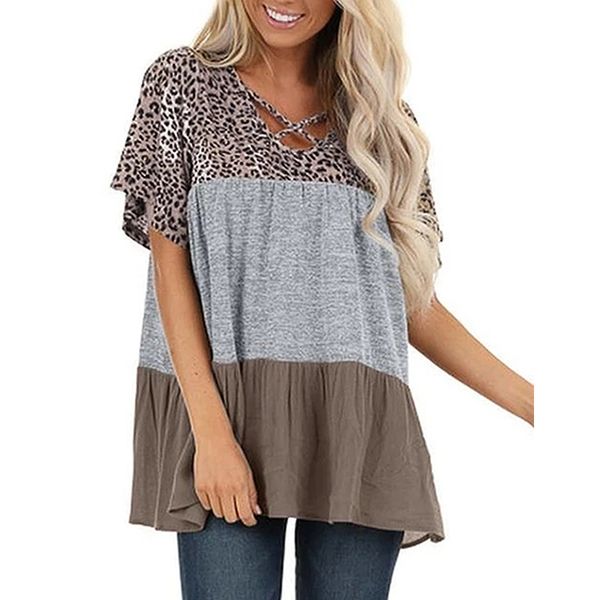 

blouses women clothing casual leopard print short sleeve streetwear shirts for female clothing blouse, White