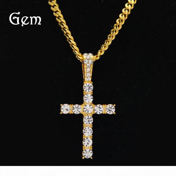 

hip hop gold silver iced out bling cross pendant chains for mens jewelry with stainless steel cuban link twist chain necklace