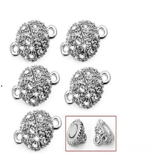 

strong diamond necklace diamond magnetic necklace buckle 10mm round bead rhine magnetic buckle, Silver