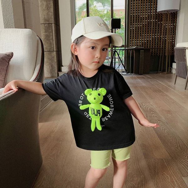 

nngmr children's t- 2020 summer children's clothing new three-dimensional bear doll sticker short sleeve children t-shirt adhesive, Blue