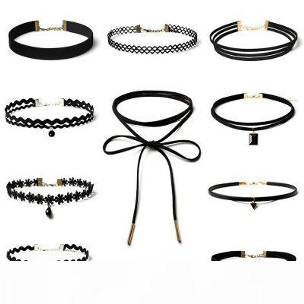 

jewelry wholesale 10pcs lot women's chocker trendy lace chokers necklaces for women black velvet choker leather necklace, Golden;silver