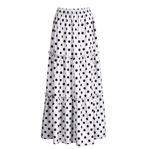 

skirt women fashion high waist polka dot printed skirt loose ruffled pleated long skirt summer beach plus size may, Black