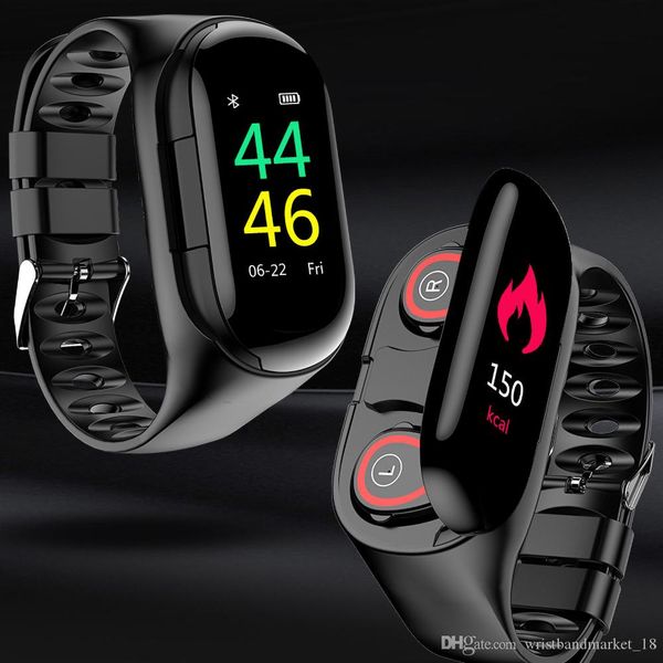 

m1 tws 5.0 bluetooth earphone ip67 smart bracelet watch men heart rate monitor smart wristband with wireless headset for sports