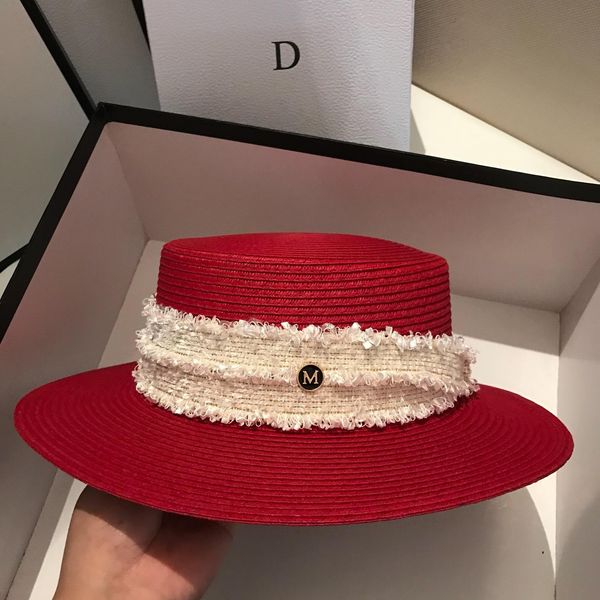 

fashion-spring and summer new red web celebrity same style hepburn socialite style flat hat straw hat french retro shade vacation, Blue;gray