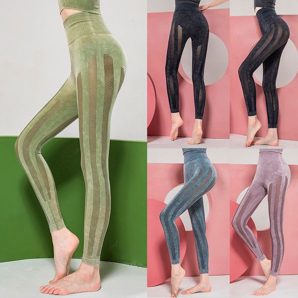 

women's casual mesh splicing high waist hip lifting pants 2020 solid color sports fitness leggings breathable pants, White;red