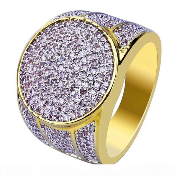 

hiphop gold plated rings for men brand design fashion hip hop ring bling ice out cubic zirconia jewelry 2018 sale, Golden;silver