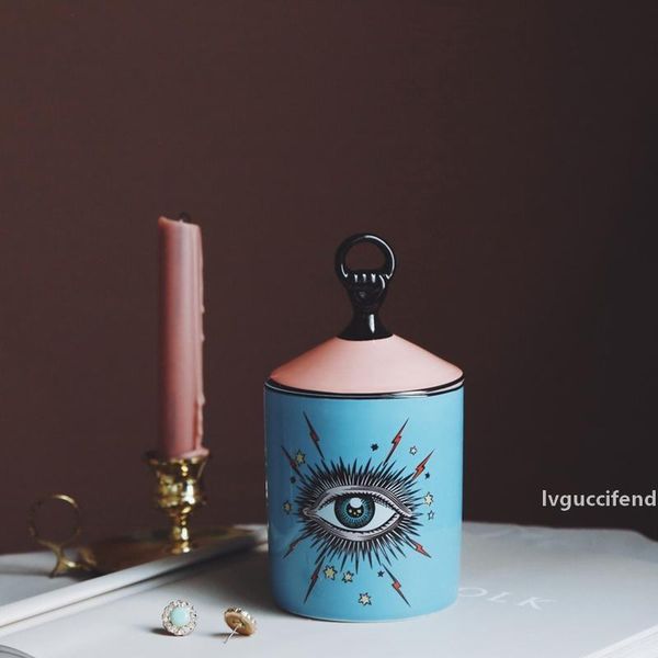 

lovely design big eyes jar hands with lids ceramic decorative cans candle holder storage cans home decorative box for makeup t200330