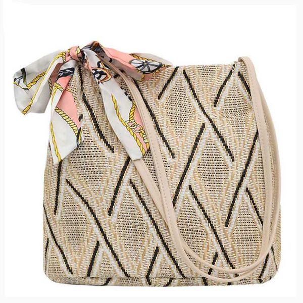 

summer bucket bag women vintage beach straw bag fashion korean version shoulder women ethnic style ribbon messenger #20
