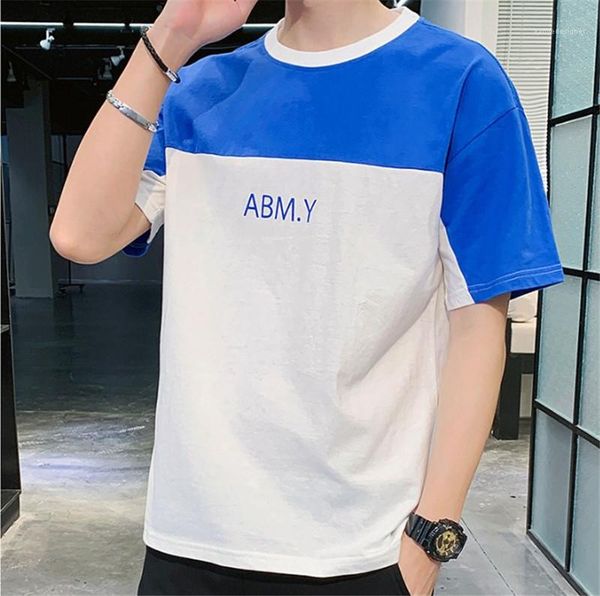 

письма tshirts мода короткий рукав мужская лето лоскутный tops man o шея длина обычной тис mens конструктора, White;black