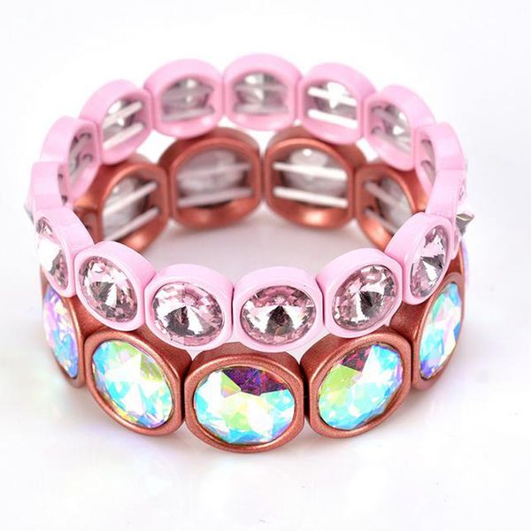 

bohemian enamel stretch polished glass tile bead bracelet painting big crystal elastic bangle for women, Golden;silver