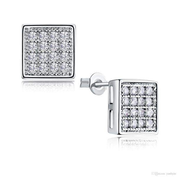 

square shape new stud earings pave with cubic zirconia crystal earings women earrings new platinum plate, Golden;silver
