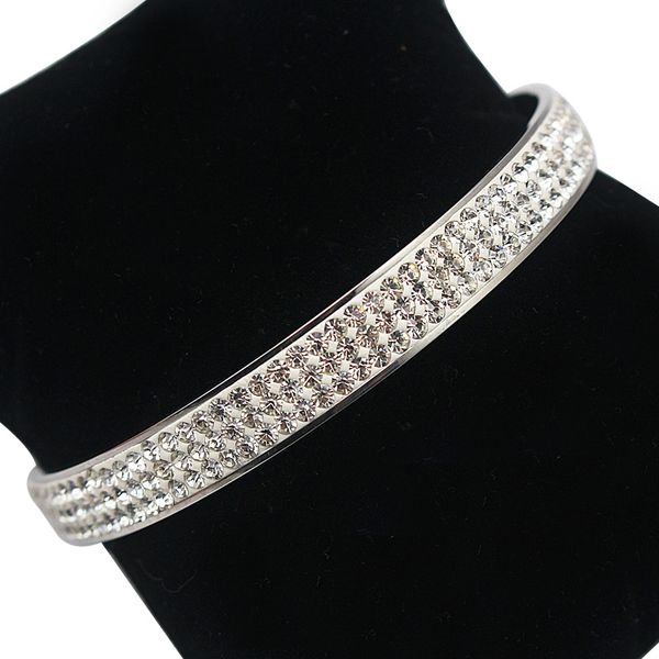 

2020 new european elegant simple design round cut cubic zircon bracelet stainless steel charming bangle for women wide, Black