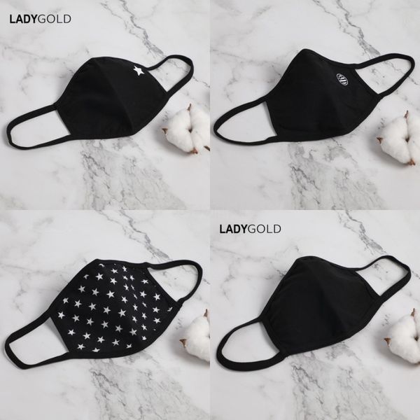 

wit 2pcs pm2.5 replaable filters mout print cotton wasable breatable dustproof masks anti-fog pm2.5 protective party mask#866, Black