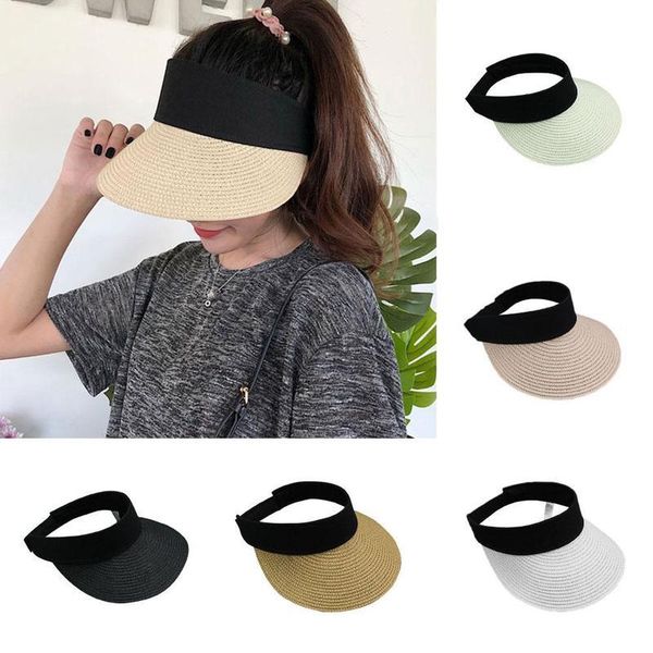 

new women sunshade hat summer travel straw sun protable foldable big heads wide female hat, Blue;gray