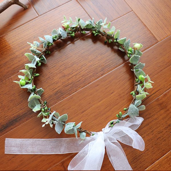 

plant leaf berry flower wreath crown festival headband women hair accessories headdress floral garland wedding floral headwear, Slivery;white