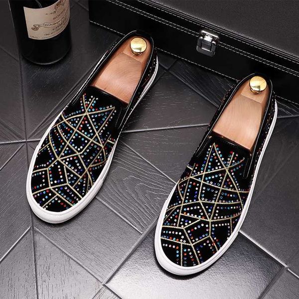 

fashion trend young men loafers flock slip on flat casual shoes party prom formal shoes club stylist chaussure homme, Black
