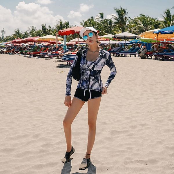 

korean female split slim long-sleeved sunscreen jellyfish men's spring swim diving diving suit swimming suit, Black