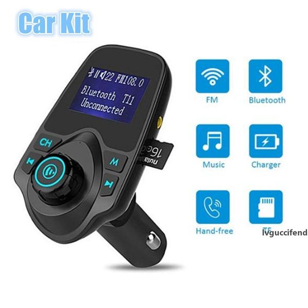 

1pcs new t11 bluetooth car kit handsfm transmitter mp3 music player dual usb car charger support tf card u disk player
