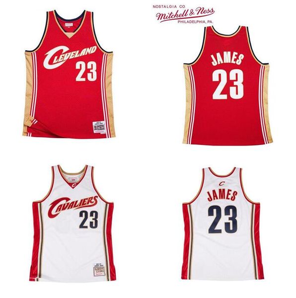 

men's cleveland cavaliers 23 lebron james mitchell & ness 2003-04 red-white hardwoods classics authentic jersey, Black;red