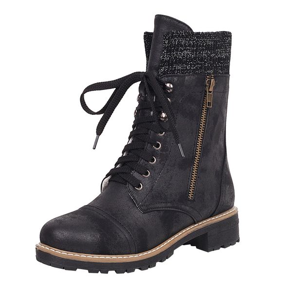 

women's ladies european style warm non-slip boots girls riding cowboy snow boots motorcycle boots for ladies lace-up shoes, Black