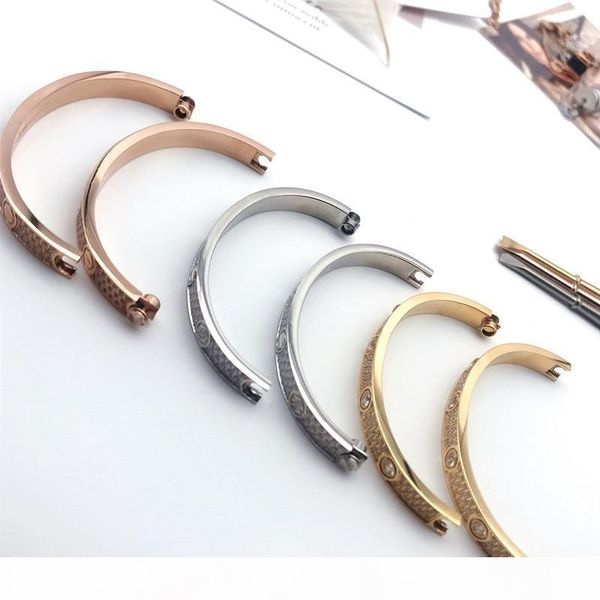 

k titanium steel men and women love screw bracelets with full cz diamond silver rose gold bangle with screwdriver bracelet for lovers j, Black