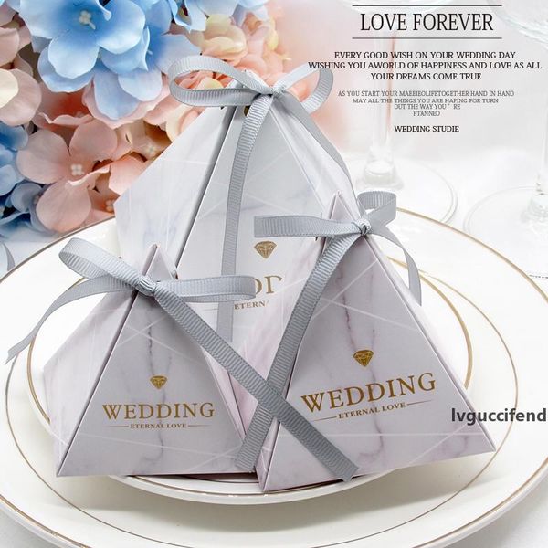 

50pcs triangular pyramid pineapple marble wedding favors candy box party supplies bomboniera thanks gift chocolate box
