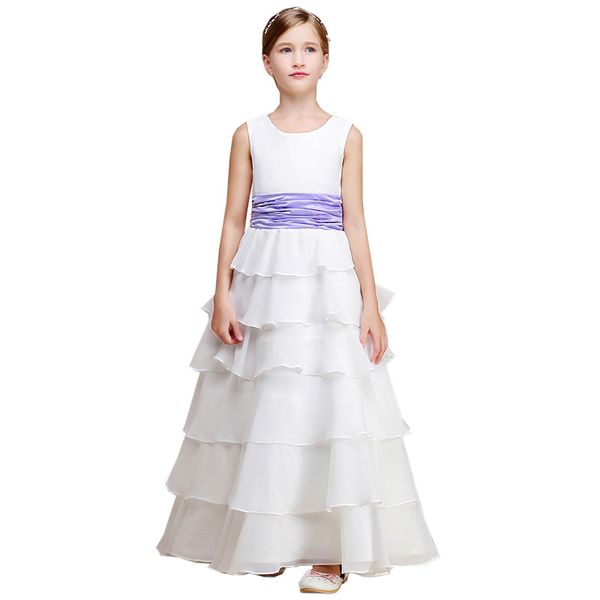 

Flower Girl Dresses Purple Sleeveless Lace Applique Cascading Tulle First Holy Communion Gowns For Girls Pageant Dresses