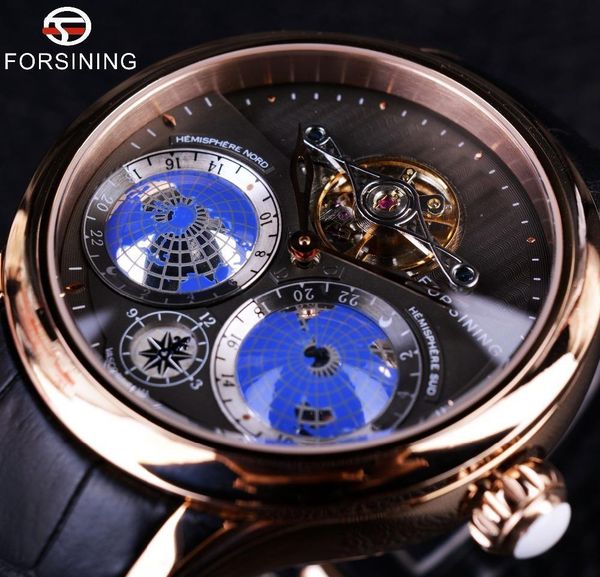

forsining 2016 earth real tourbillion multi-dimensional designer mens watches brand luxury fashion casual automatic watch s917, Slivery;brown