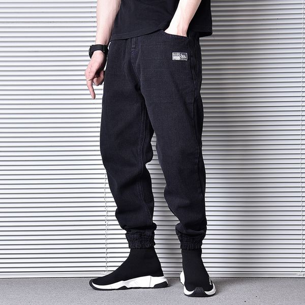 

fashion streetwear men jeans loose fit vintage desisgner denim cargo pants homme japanese style hip hop jeans men harem trousers, Blue