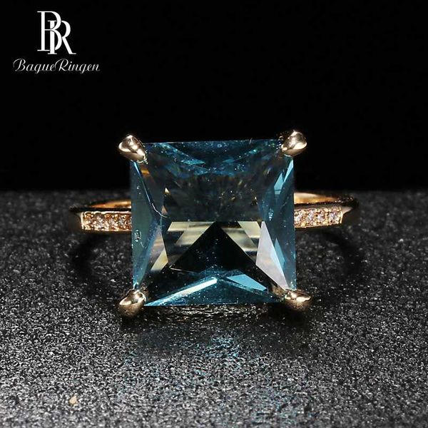 

bague ringen classic silver ring sterling s925 jewelry for women square gemstones wedding ring geometry aquamarine engagement, Golden;silver
