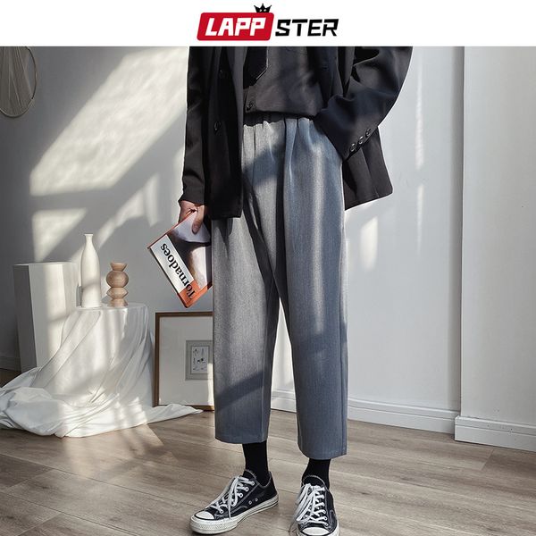 

lappster mens korean fashions solid pants 2020 men casual ankel length harajuku suit pants joggers vintage black sweatpants