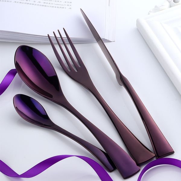 

black cutlery knife fork set stainless steel western tableware flatware steak knives forks spoons western dinnerware set4pc