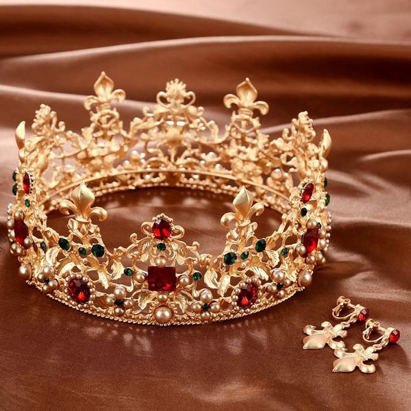 

baroque retro luxury pearl crystal gold crown bridal wedding jewelry rhinestone tiaras crowns pageant dress hair accessories t200522, Slivery;golden