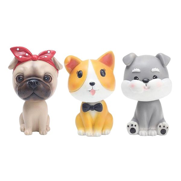 

3pcs cartoon cute dog car shaking head doll bulldog car dashboard decor