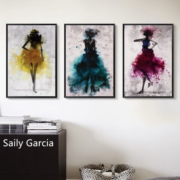 

abstract woman in yellow blue rose red dress dancing print canvas painting picture home wall art bedroom modern decoration