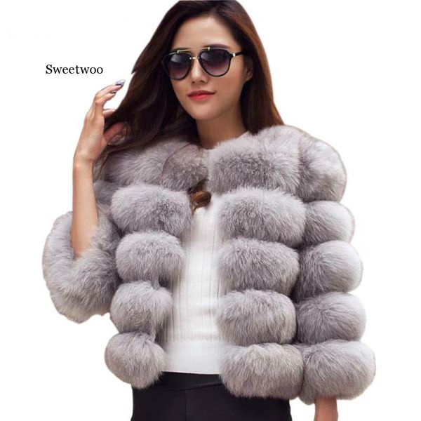 

women's fur & faux s-3xl coats women 2021 winter fashion coat elegant thick warm outerwear fake jacket, Black