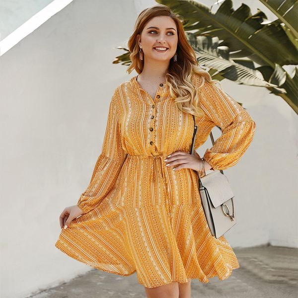

Lady long sleeve casual plus size dress for summer autumn